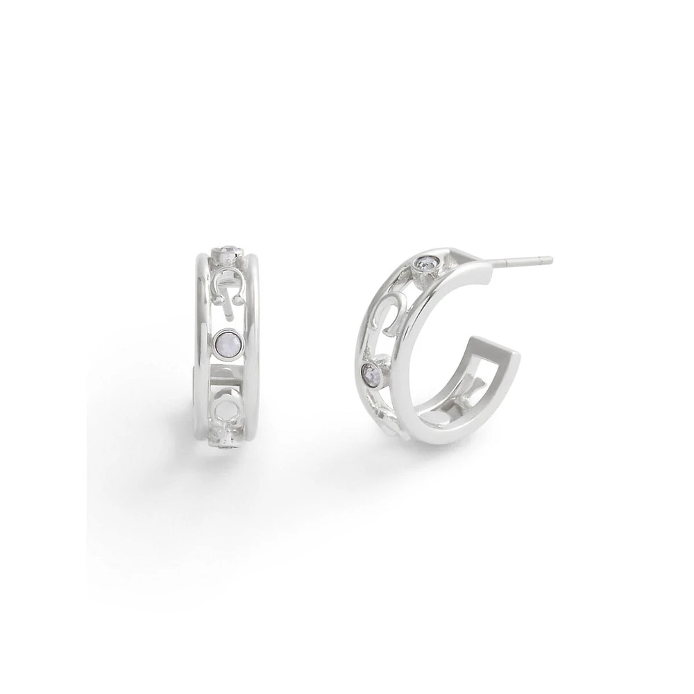 Signature C Rhodium-Finish Open-Hoop Earrings