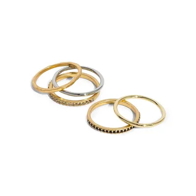 3-Piece Rhodium-Plated, Goldplated & Cubic Zirconia Filament Stacking Ring Set