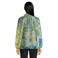 Tina Floral-Print Tie-Neck Blouse