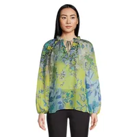 Tina Floral-Print Tie-Neck Blouse