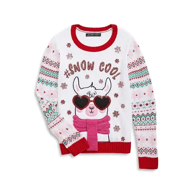 Girl's Holiday Llama Christmas Sweater