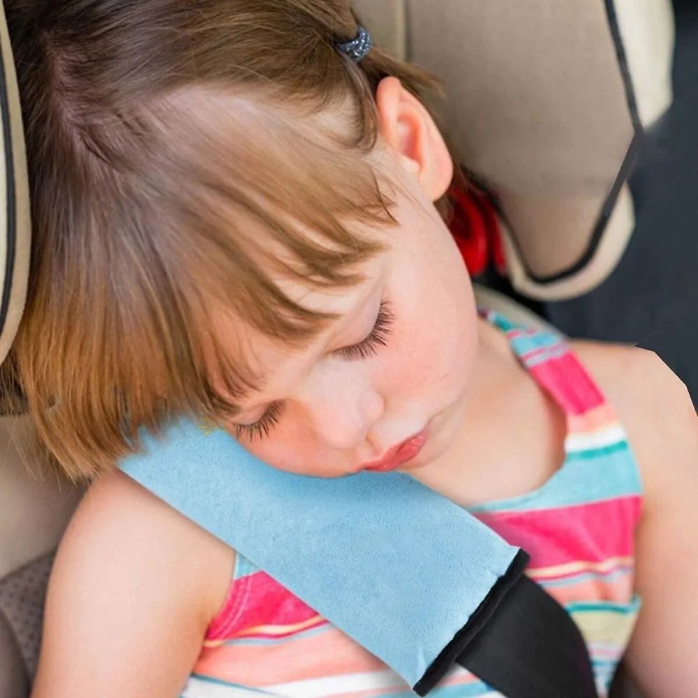 Seat Belt Adjuster and Pillow with Clip for Kids Travel, Neck