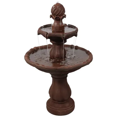 2-tier Solar Outdoor Water Fountain With Battery Backup - - 35-inch