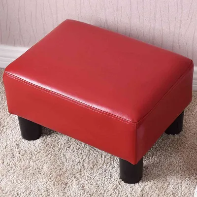 Small Ottoman Footrest Pu Leather Footstool Rectangular Seat Stool Red