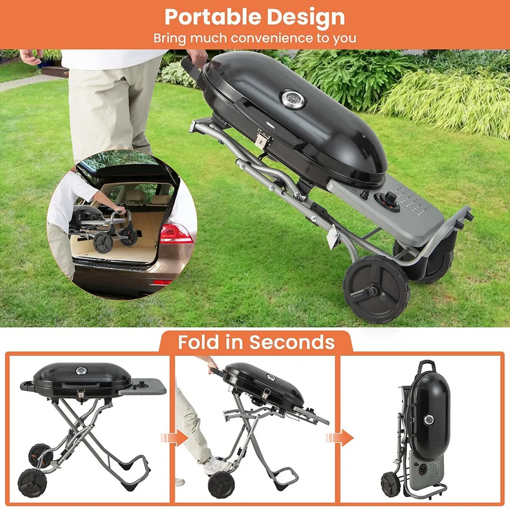 Costway Portable Propane Grill Folding Gas Grill Griddle With Wheels & Side  Shelf