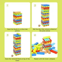 Wooden Tumble Tower Game - 82pcs - Stacking Blocks Play Set With Dice, Hammers And Cards, 3 Years +