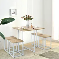 5pcs Dining Set Compact Dining Table And 4 Stools Metal Frame