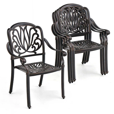 4pcs Patio Cast Aluminum Dining Chairs Armrests Outdoor Stackable