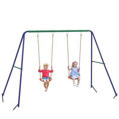 Kids Swing Set For Backyard Outdoor W/ Double Swing Seat