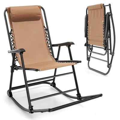 Folding Zero Gravity Rocking Chair Rocker Porch Outdoor Patio W/ Headrest