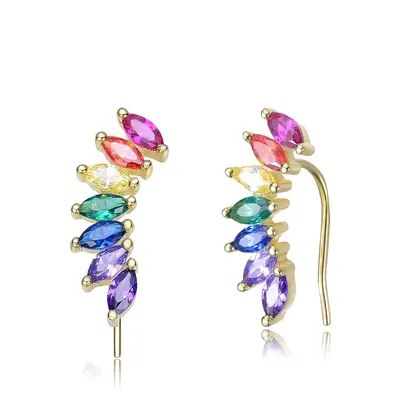 Sterling Silver With Colored Cubic Zirconia Floral Earrings