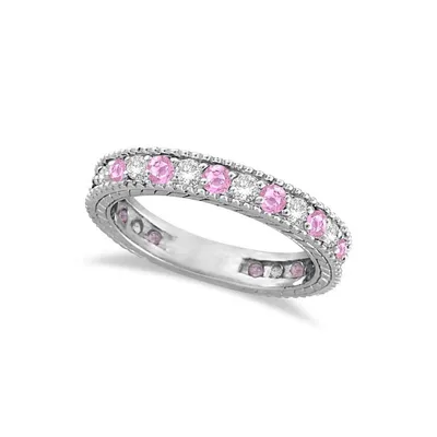 Diamond And Pink Sapphire Ring Anniversary Band 14k White Gold (1.08ct)