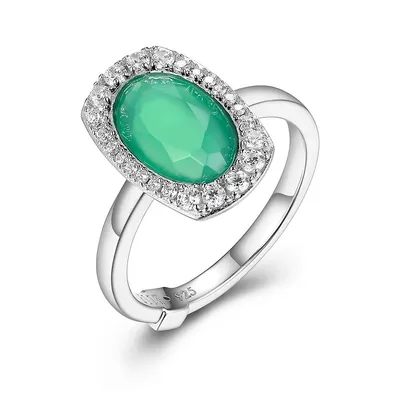 Rhodium-plated Sterling Silver Genuine Chrysoprase & Cubic Zirconia Ring