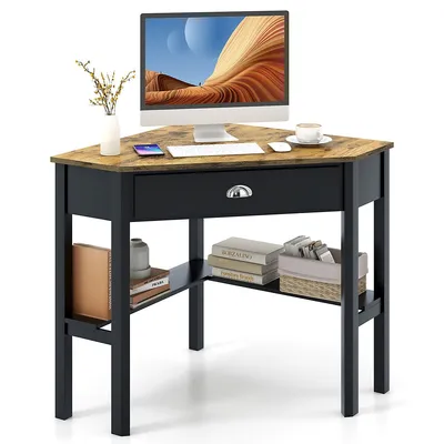 Triangle Computer Desk Corner Office Desk Laptop Table With Drawer Shelves Rustic