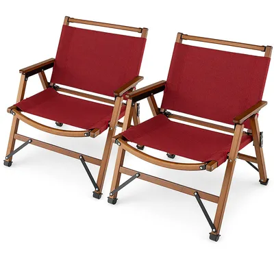 2 Pcs Patio Folding Camping Beach Chair Portable Picnic Fishing Bamboo Frame
