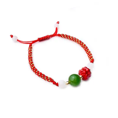 Adjustable Hand-woven Bracelet With Natural Jade And Cinnabar