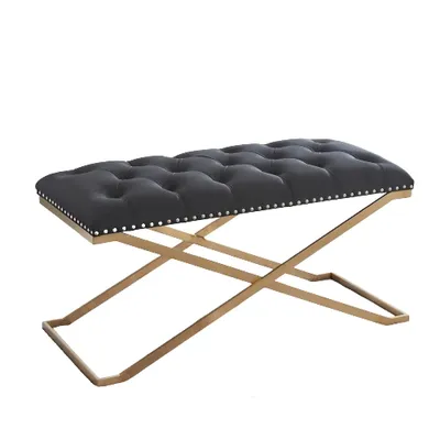 Imperial Tufted Double Bench With Gold X Base