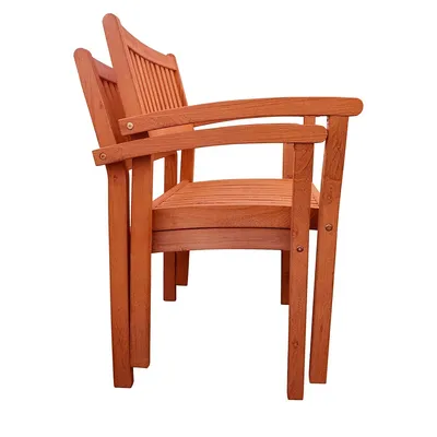 Ensemble de deux chaises à bras empilables d'extérieur en bois Malibu