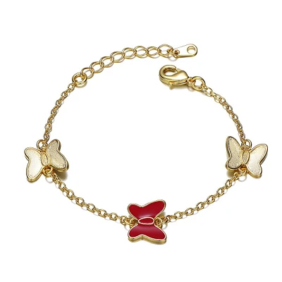 Kids 14k Gold Plated Red Butterfly Charms Bracelet