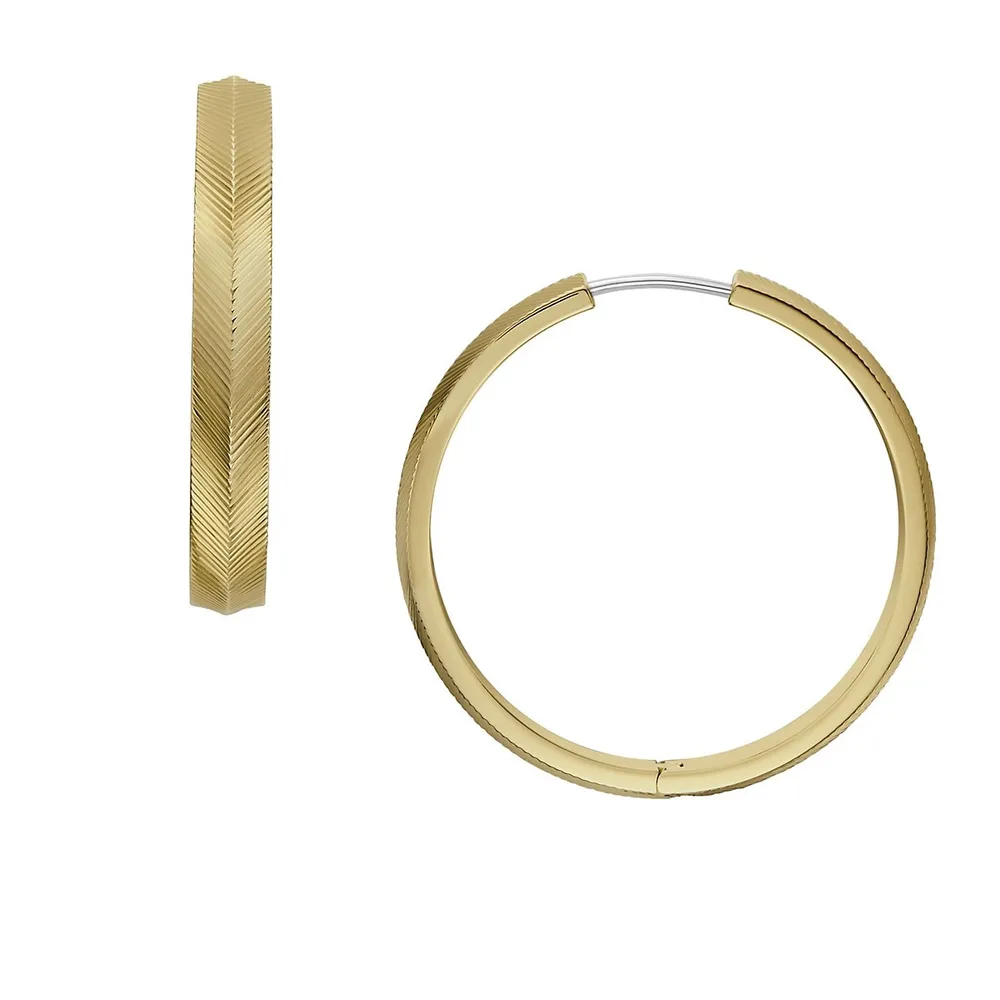 Women's Harlow Linear Texture Gold-tone Stainless Steel Hoop Earrings