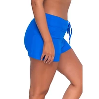 Women's Electric Blue Laguna Two Side Pockets Mid-rise Swim Short Swimwear Bottom
