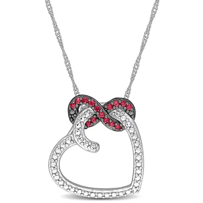 1/6 Ct Tgw Ruby Infinity Heart Pendant With Chain In 10k White Gold