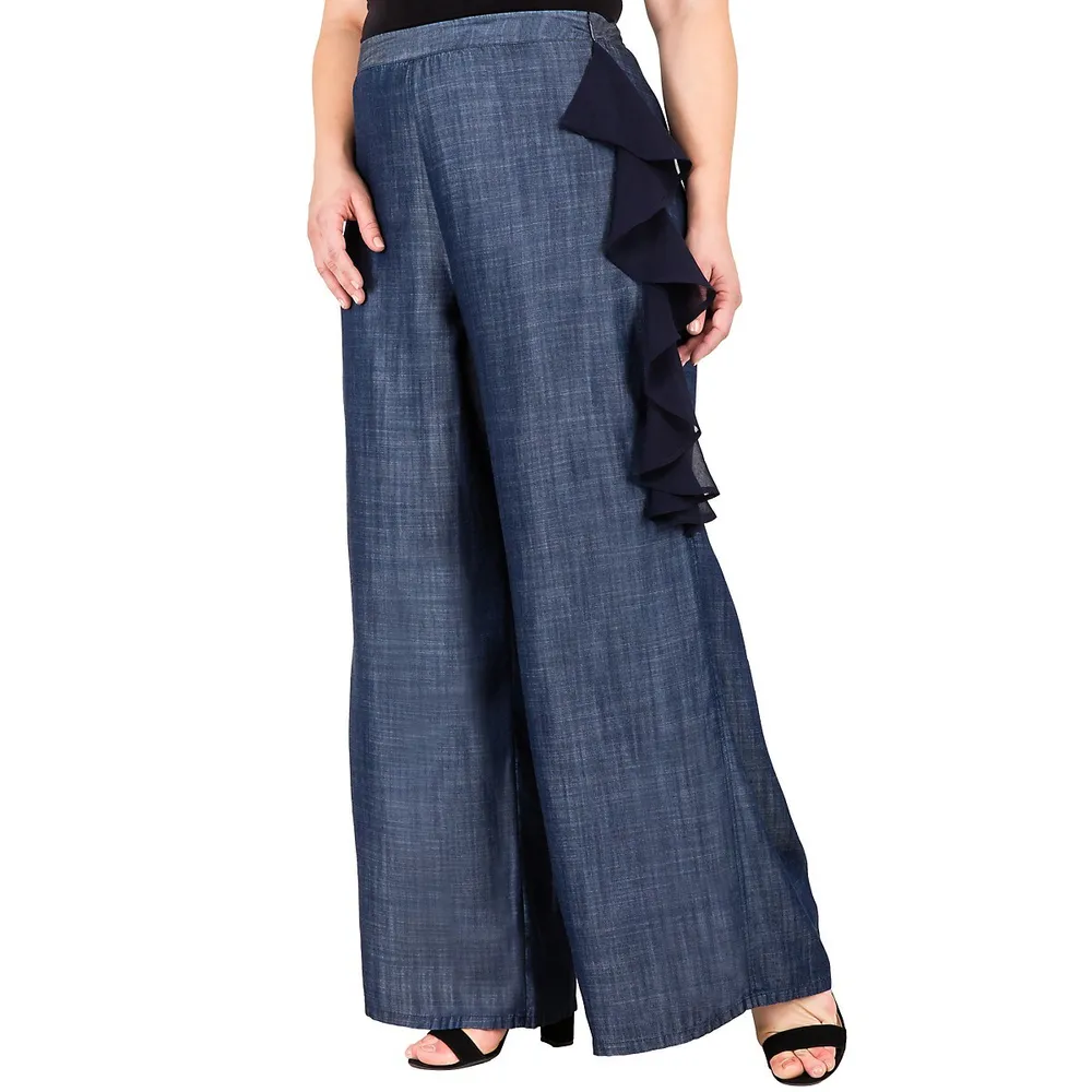 SHEIN High Waist Ruffle Hem Wide Leg Pants ⋆ Women's Store