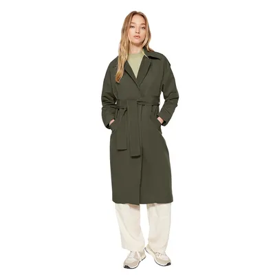 Women Oversize Double-breasted Collar Woven Trench Coat