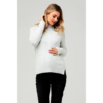 Cable Maternity Nursing Sweater Snow