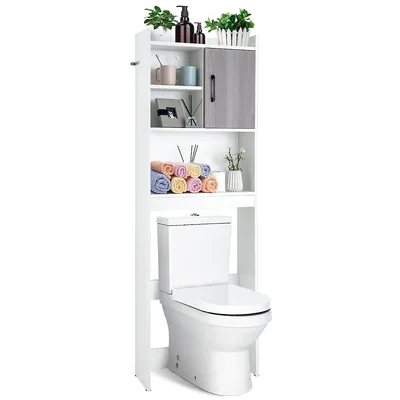 Over The Toilet Storage Cabinet Bathroom Space Saver W/ Open Shelves & Door