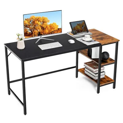 55" Computer Desk Writing Workstation Study Table Home Office With Bookshelf Black/rustic