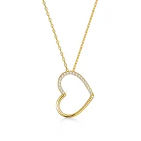 Sterling Silver 14k Yellow Gold Plated With Colored Cubic Zirconia Heart Pendant Necklace For Kids