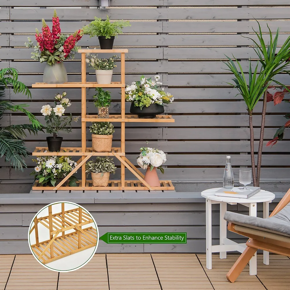 Costway Bamboo 9-Tier Plant Stand Utility Shelf Free Standing