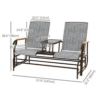 Outdoor Glider Bench Loveseat With Table, Breathable Mesh