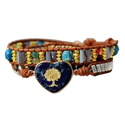 Blue Jasper Heart Tree Of Life Stone Bracelet