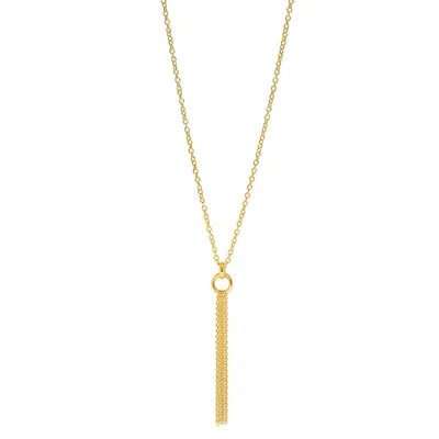 18kt Gold Plated 30" Dc Rolo Link With Ring And 4" Tassel Necklace