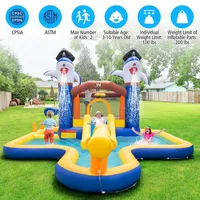 Inflatable Water Slide Park Bounce House Splash Pool Water Cannon With 735w Blower