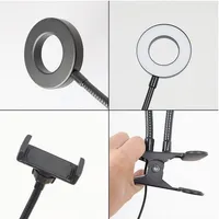 Led Selfie Ring Light Phone Holder Flexible Stand Long Arm For Stream Live - Black