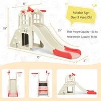 6-in-1 Large Slide For Kids Toddler Climber Playset W/ Basketball Hoop