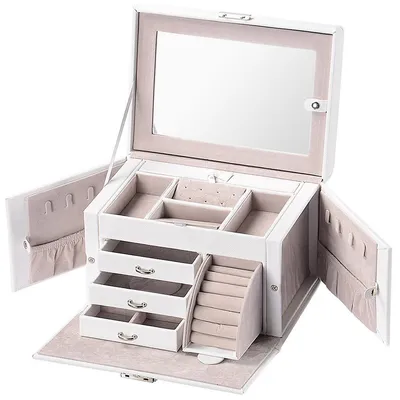 Multi-layer Jewelry Box Organizer Women Faux Leather Jewellery Gift Case For Rings Earrings Necklaces Storage, White