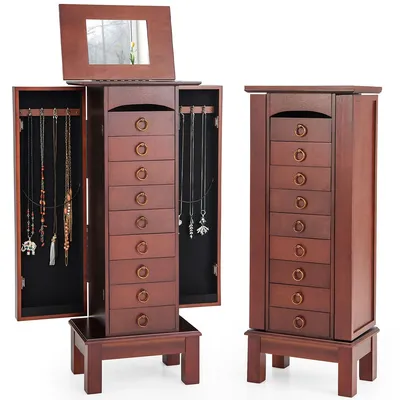 Wood Jewelry Cabinet Armoire Storage Box Chest Stand Organizer Indoor Bedroom