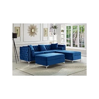 Grey Velvet Reversible Sofa Sectional With Ottoman
