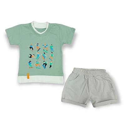 Skate Style Boys Casual Set - Cotton T-shirt And Shorts Combo