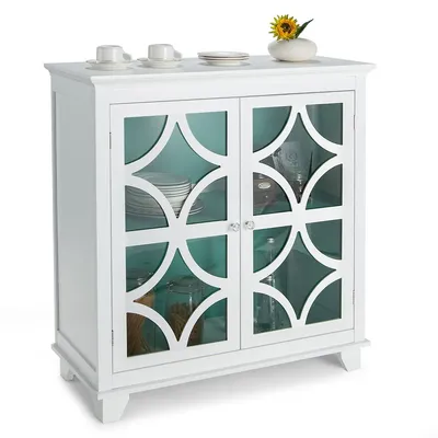 Kitchen Storage Cabinet Buffet Sideboard W/ Glass Doors & Adjustable Shelf