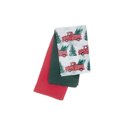 Kitchen Towel (set Of 3 Pcs) (red Truck With Tree) - Set Of 2