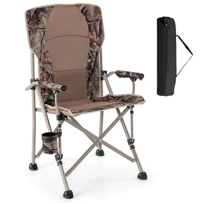 Portable Folding Arm Chair Heavy Duty 400 Lbs With Cup Holder For Camping