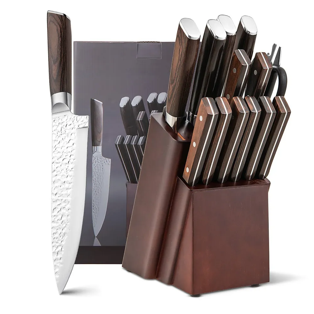 Kitchen Knife Set 15pcs Stainless Steel Knife Block Set W/ Ergonomic Handle