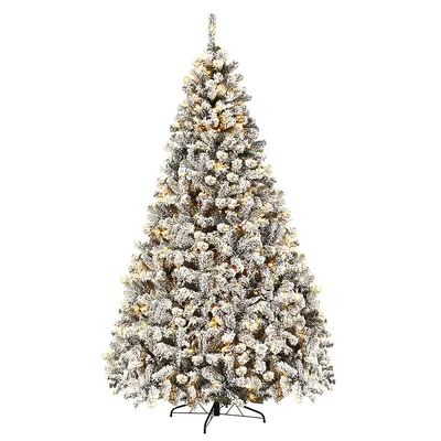 6ft/7.5ft/9ft Pre-lit Premium Snow Flocked Hinged Artificial Christmas Tree W/ Lights