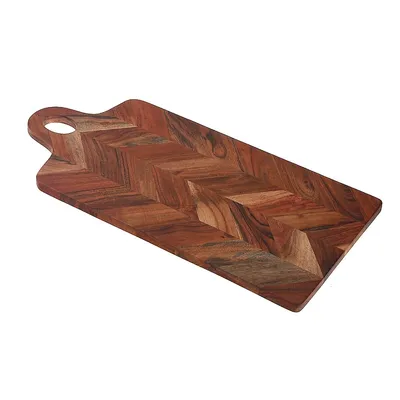 Acacia Wood Rect. Chevron Serving Board With Handle