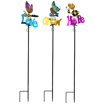 Solar Lighted Grow, Love And Hope Outdoor Garden Stakes - 35" - Set Of 3